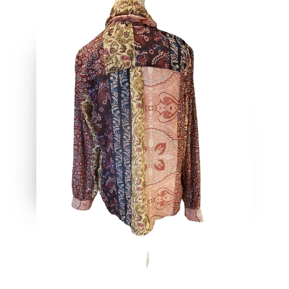 Soft Surroundings Multi print color Paisley Neck Tie Blouse Semi-sheer size smal - Picture 4 of 11